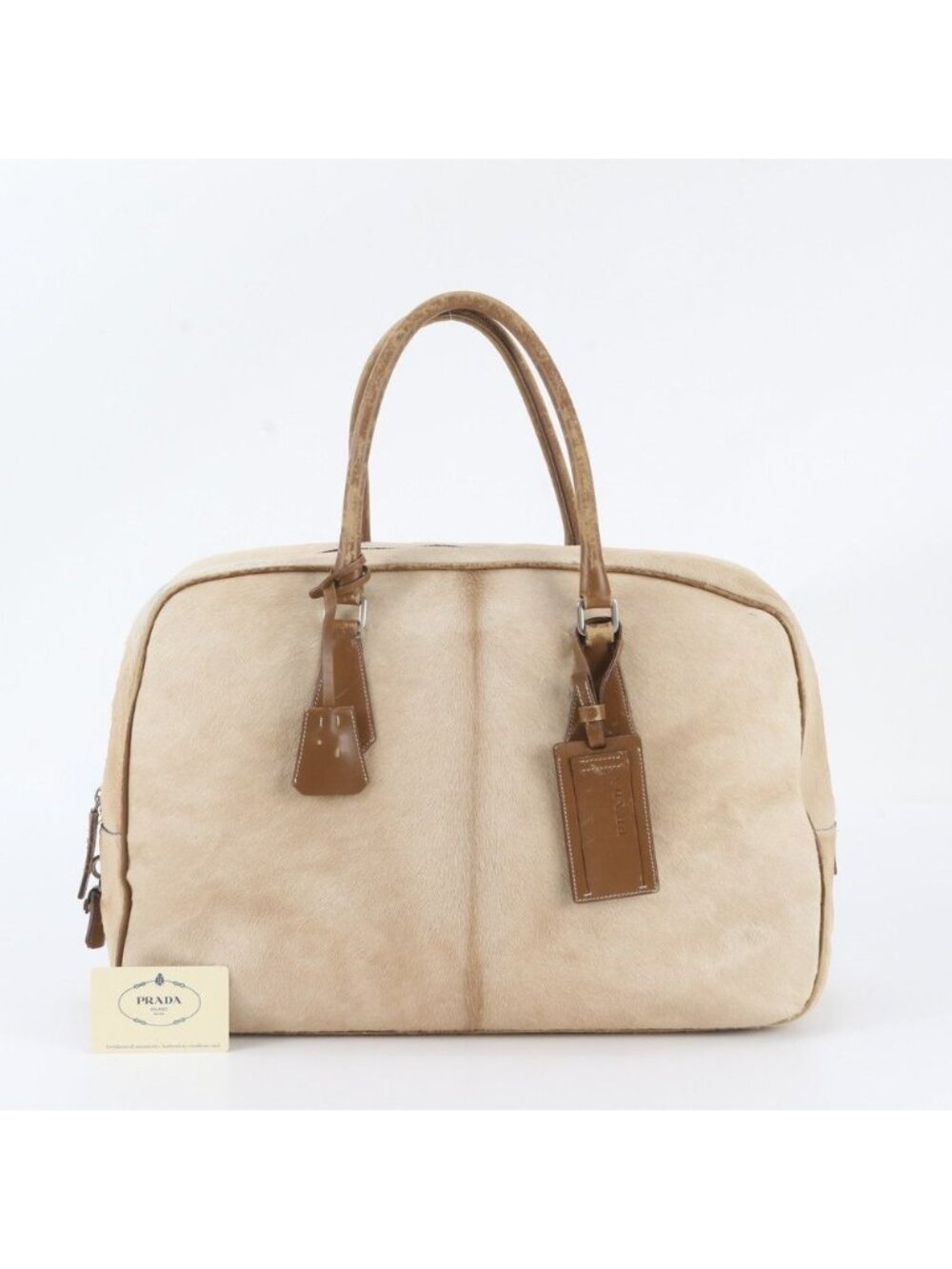 Prada White Tag with Calf Hair Leather Boston Bag